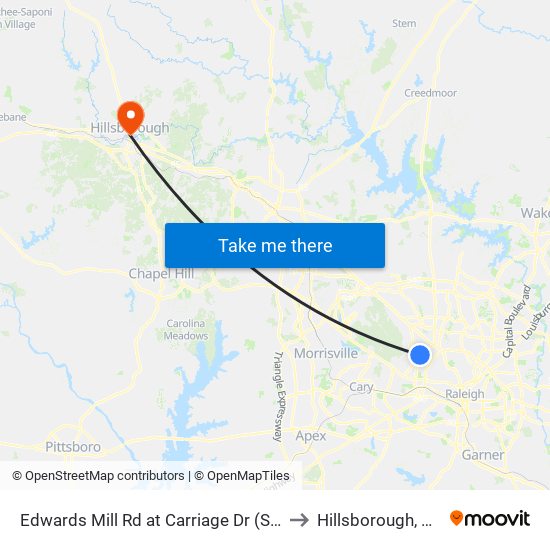 Edwards Mill Rd at Carriage Dr (Sb) to Hillsborough, NC map