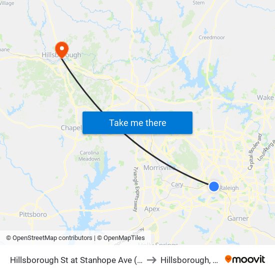 Hillsborough St at Stanhope Ave (Eb) to Hillsborough, NC map