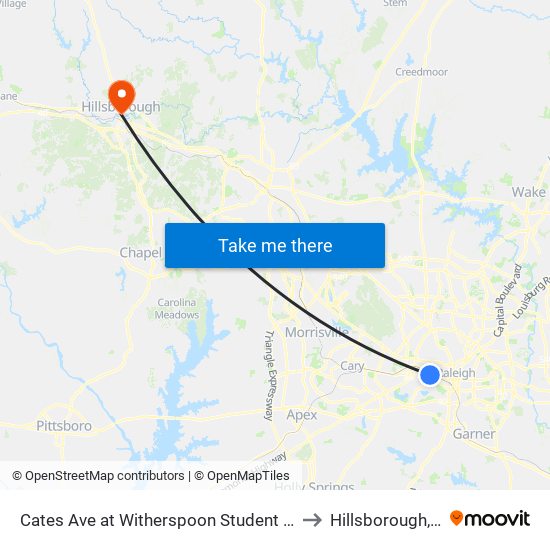 Cates Ave at Witherspoon Student Center to Hillsborough, NC map