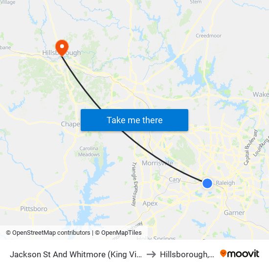 Jackson St And Whitmore (King Village) to Hillsborough, NC map