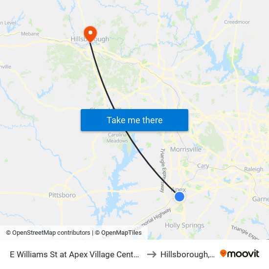 E Williams St at Apex Village Center (Sb) to Hillsborough, NC map