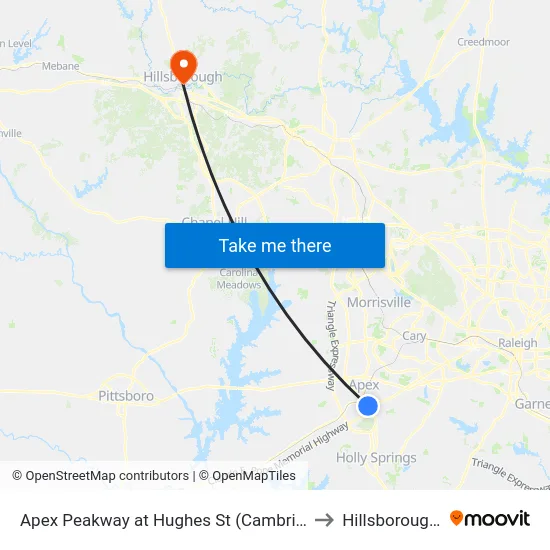 Apex Peakway at Hughes St (Cambridge Village) to Hillsborough, NC map