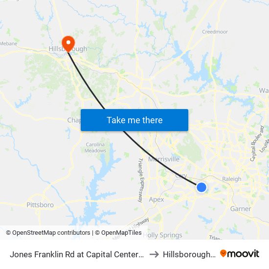 Jones Franklin Rd at Capital Center Dr (Nb) to Hillsborough, NC map