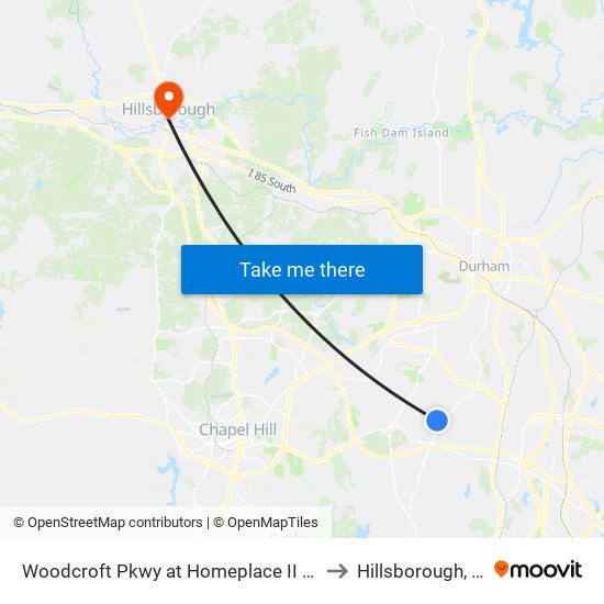 Woodcroft Pkwy at Homeplace II (Wb) to Hillsborough, NC map