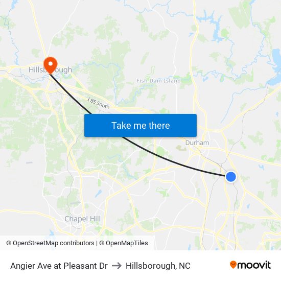 Angier Ave at Pleasant Dr to Hillsborough, NC map