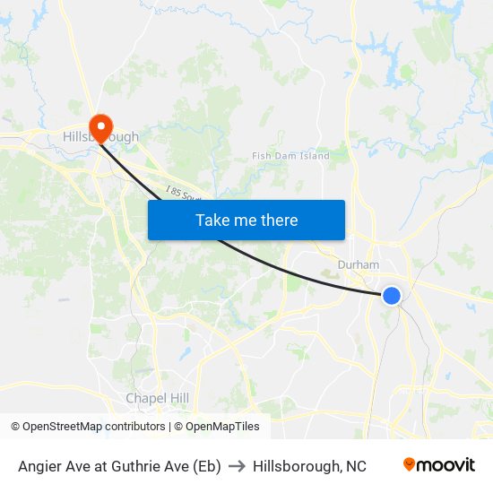 Angier Ave at Guthrie Ave (Eb) to Hillsborough, NC map