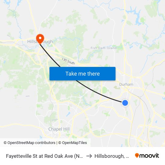 Fayetteville St at Red Oak Ave (Nb) to Hillsborough, NC map