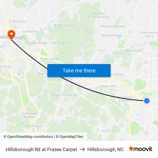 Hillsborough Rd at Frazee Carpet to Hillsborough, NC map