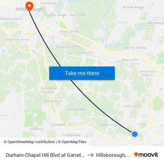 Durham-Chapel Hill Blvd at Garrett Rd to Hillsborough, NC map