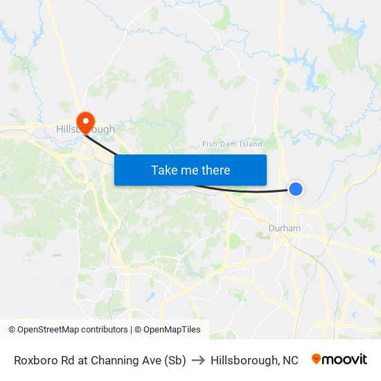 Roxboro Rd at Channing Ave (Sb) to Hillsborough, NC map