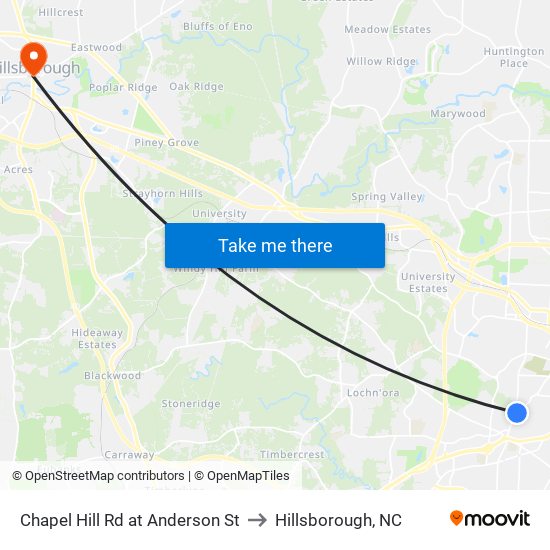 Chapel Hill Rd at Anderson St to Hillsborough, NC map