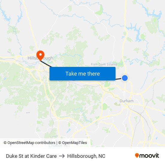 Duke St at Kinder Care to Hillsborough, NC map