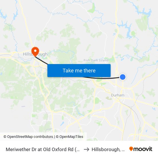 Meriwether Dr at Old Oxford Rd (Nb) to Hillsborough, NC map