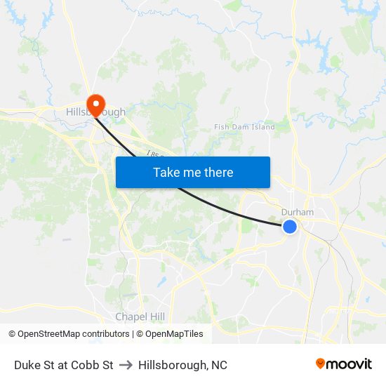 Duke St at Cobb St to Hillsborough, NC map