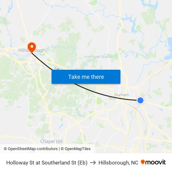 Holloway St at Southerland St (Eb) to Hillsborough, NC map