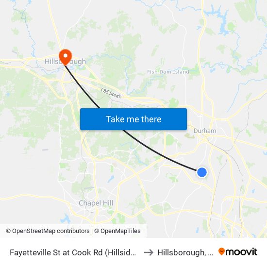 Fayetteville St at Cook Rd (Hillside Hs) to Hillsborough, NC map