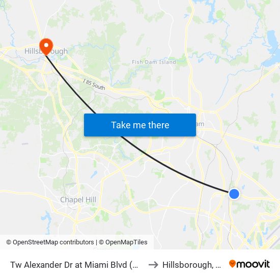 Tw Alexander Dr at Miami Blvd (Wb) to Hillsborough, NC map