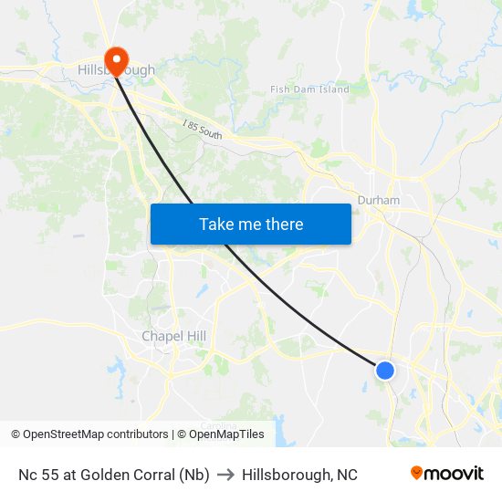 Nc 55 at Golden Corral (Nb) to Hillsborough, NC map