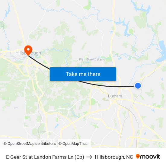 E Geer St at Landon Farms Ln (Eb) to Hillsborough, NC map