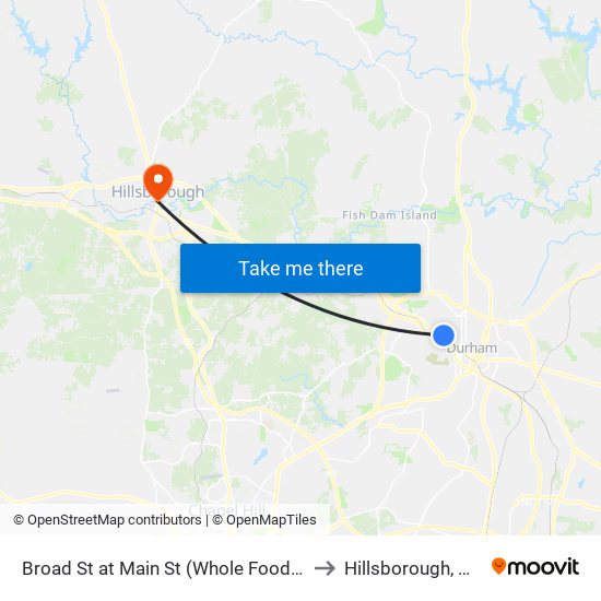 Broad St at Main St (Whole Foods) to Hillsborough, NC map