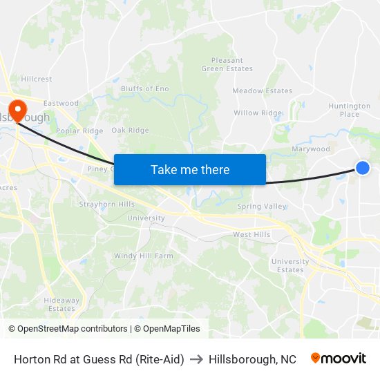 Horton Rd at Guess Rd (Rite-Aid) to Hillsborough, NC map