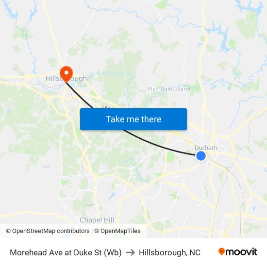 Morehead Ave at Duke St (Wb) to Hillsborough, NC map