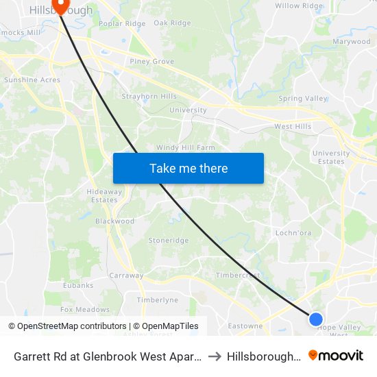 Garrett Rd at Glenbrook West Apartments to Hillsborough, NC map