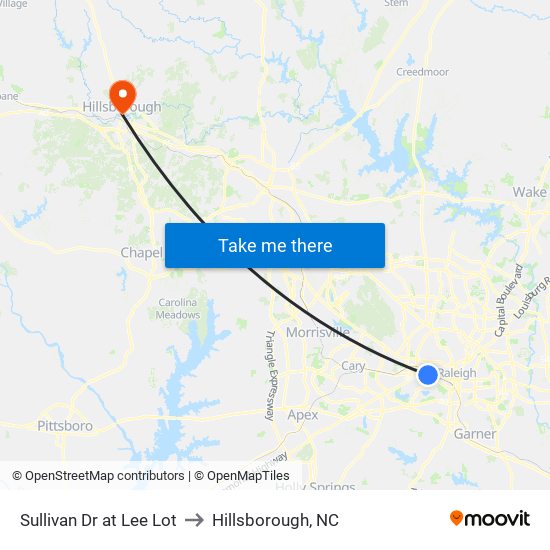 Sullivan Dr at Lee Lot to Hillsborough, NC map