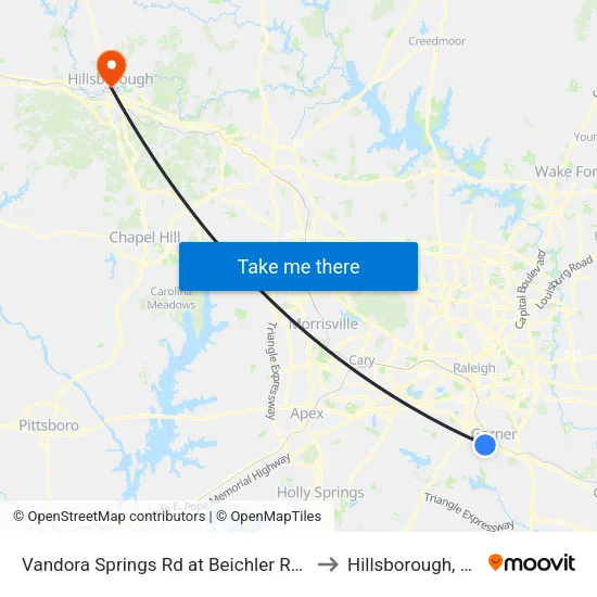 Vandora Springs Rd at Beichler Rd Ib to Hillsborough, NC map
