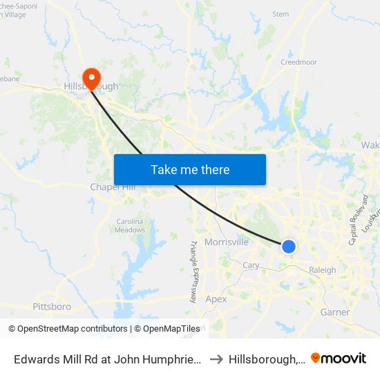 Edwards Mill Rd at John Humphries Wynd to Hillsborough, NC map