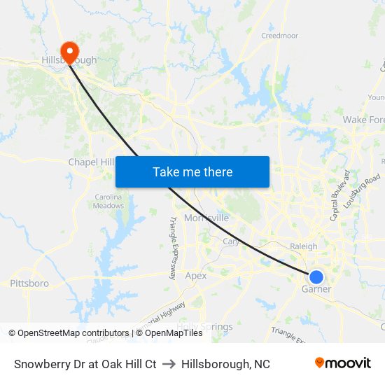 Snowberry Dr at Oak Hill Ct to Hillsborough, NC map