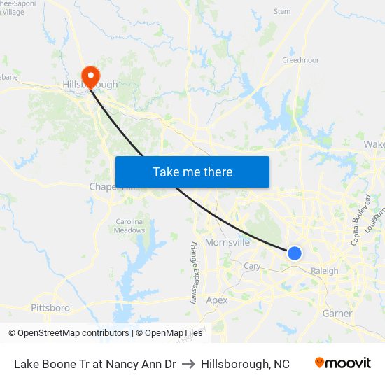 Lake Boone Tr at Nancy Ann Dr to Hillsborough, NC map