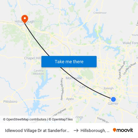 Idlewood Village Dr at Sanderford Rd to Hillsborough, NC map