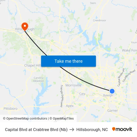 Capital Blvd at Crabtree Blvd (Nb) to Hillsborough, NC map
