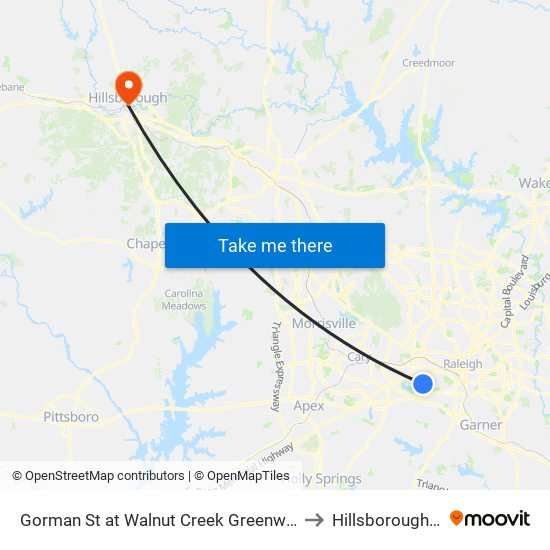 Gorman St at Walnut Creek Greenway (Nb) to Hillsborough, NC map
