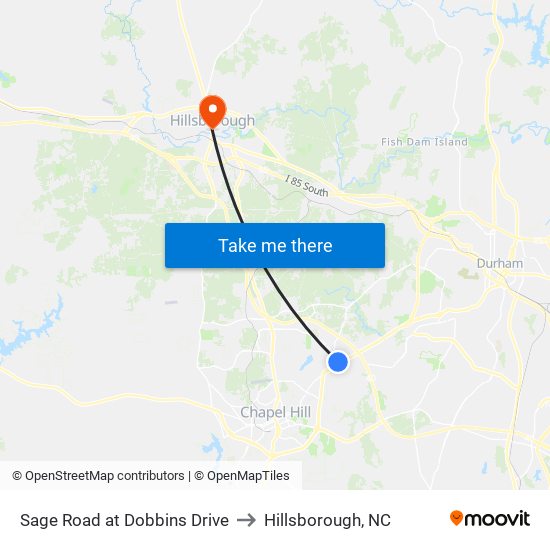 Sage Road at Dobbins Drive to Hillsborough, NC map