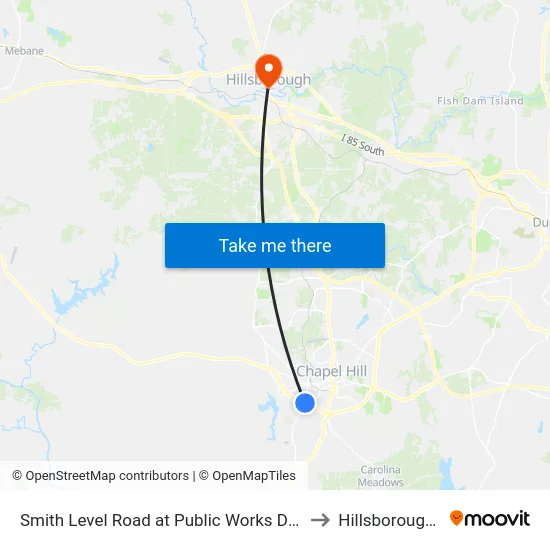 Smith Level Road at Public Works Department to Hillsborough, NC map