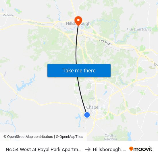 Nc 54 West at Royal Park Apartments to Hillsborough, NC map