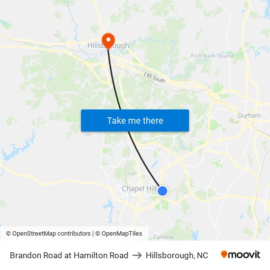 Brandon Road at Hamilton Road to Hillsborough, NC map