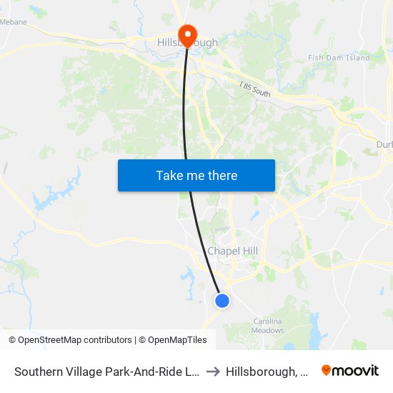 Southern Village Park-And-Ride Lot to Hillsborough, NC map