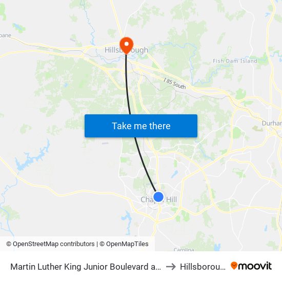 Martin Luther King Junior Boulevard at Longview Street to Hillsborough, NC map