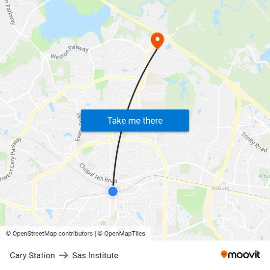 Cary Station to Sas Institute map