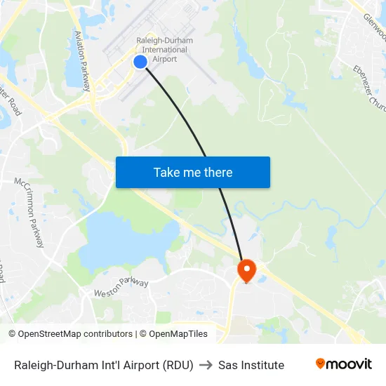Raleigh-Durham Int'l Airport (RDU) to Sas Institute map