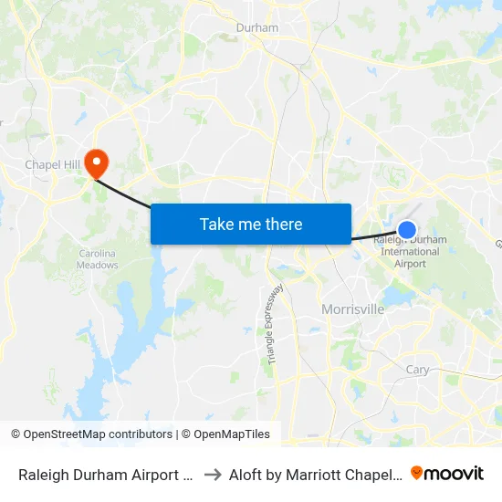 Raleigh Durham Airport RDU to Aloft by Marriott Chapel Hill map
