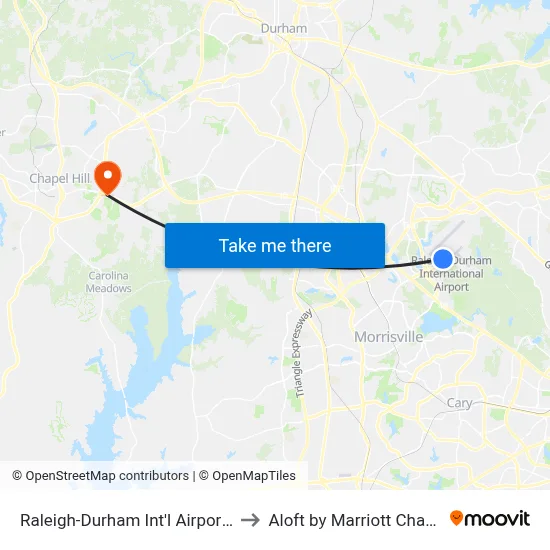 Raleigh-Durham Int'l Airport (RDU) to Aloft by Marriott Chapel Hill map