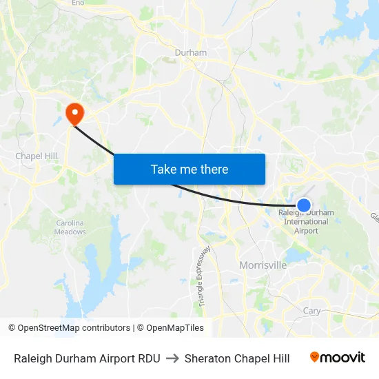 Raleigh Durham Airport RDU to Sheraton Chapel Hill map