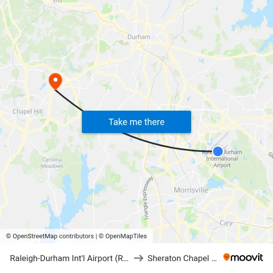 Raleigh-Durham Int'l Airport (RDU) to Sheraton Chapel Hill map