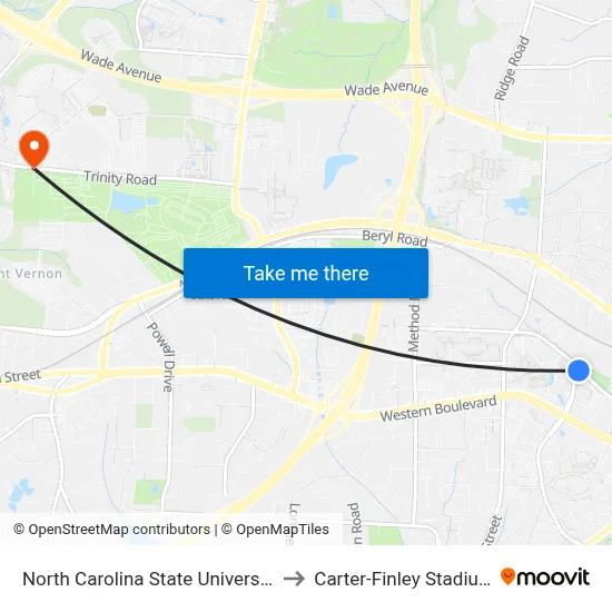 North Carolina State University to Carter-Finley Stadium map