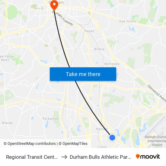 Regional Transit Center (Rtc) to Durham Bulls Athletic Park - DBAP map