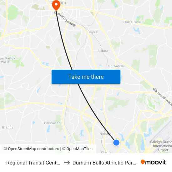 Regional Transit Center (Rtc) to Durham Bulls Athletic Park - DBAP map